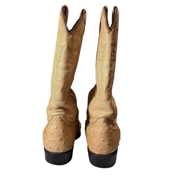 Rancho Western Boots Mens Cream Ostrich Print Point Toe Cowboy MEX 26.5E (9.5E) - Picture 4 of 9